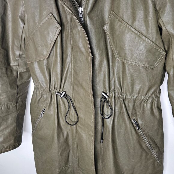 Alice + Olivia Coated Long Parka Coat Hood Sz M Green Cabincore Fisherman - Picture 4 of 14